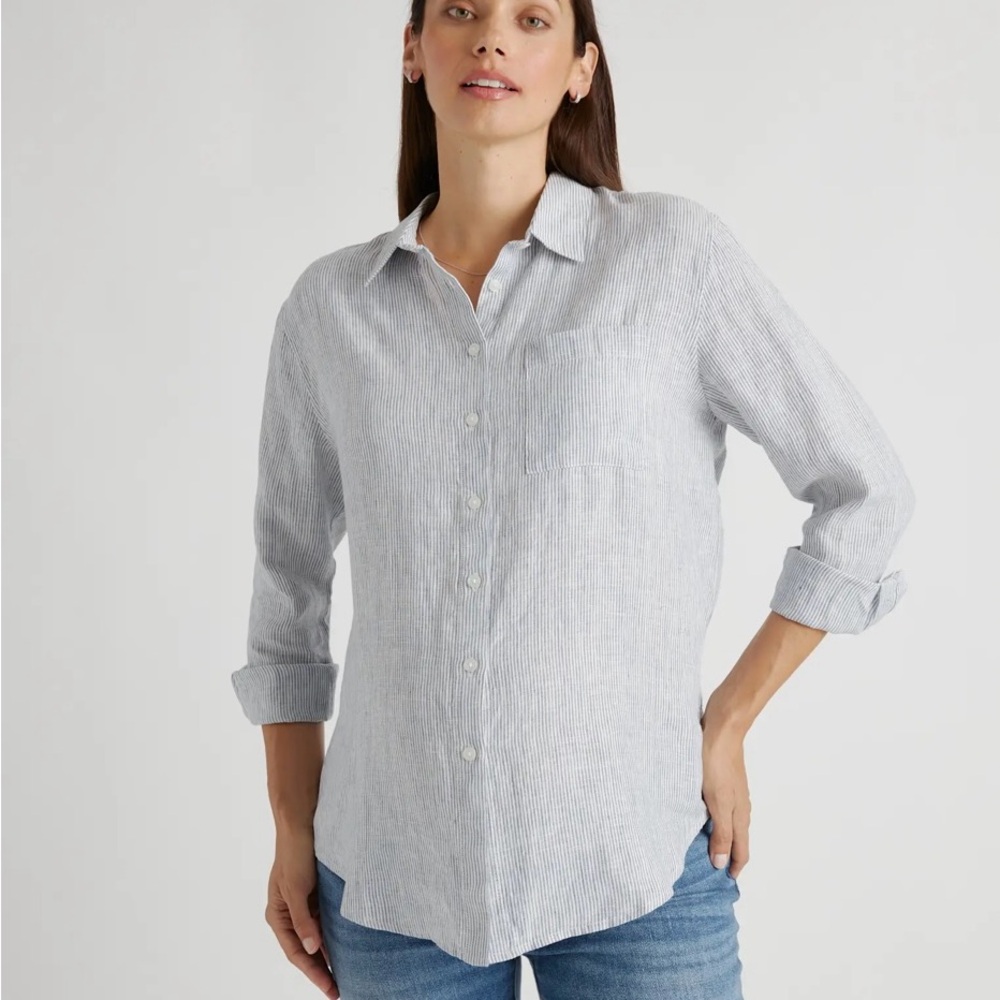 Quince European Linen Maternity Long Sleeve Shirt